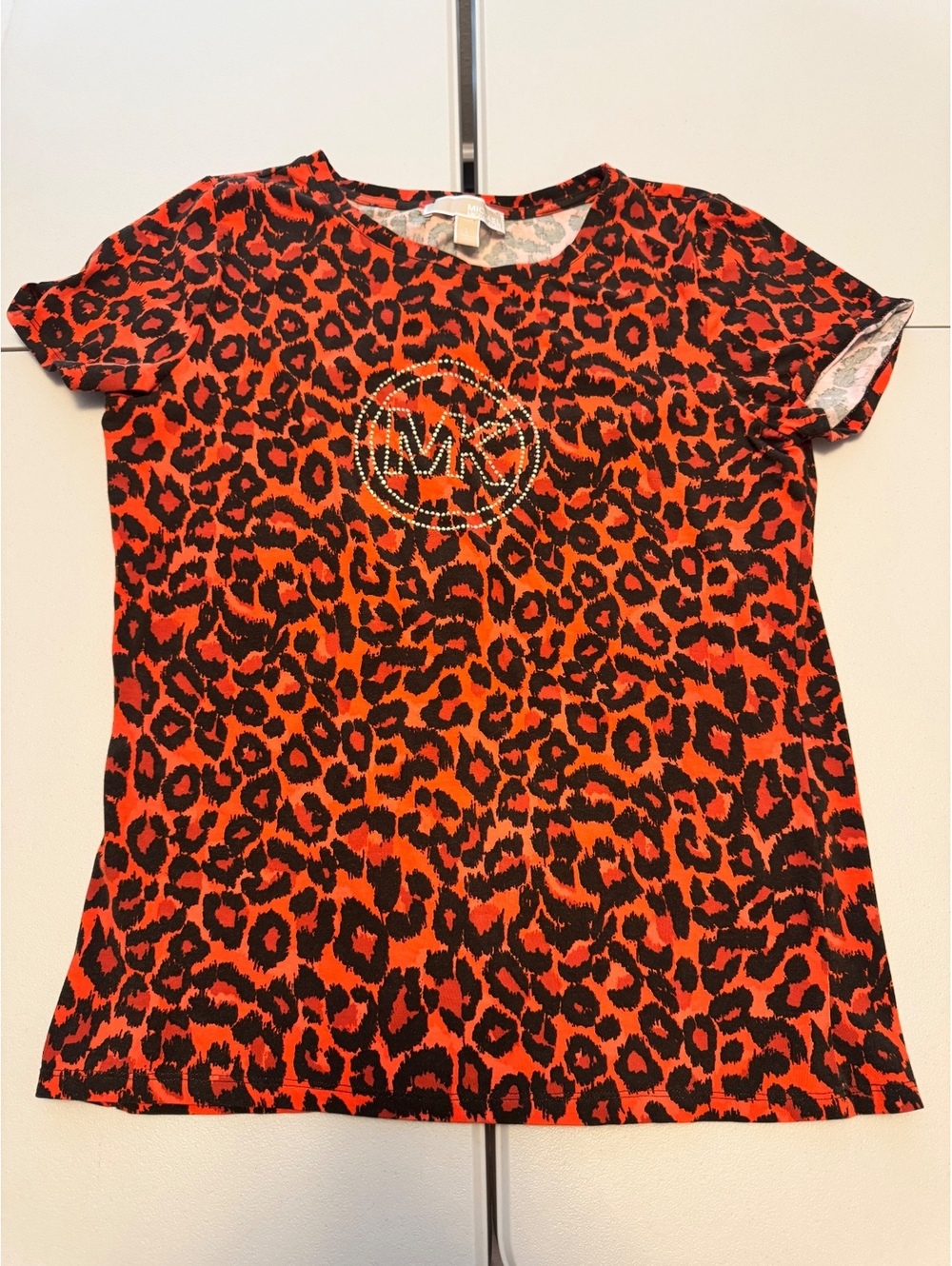 Michael Kors Women's Leopard Print Logo T-Shirt Size L